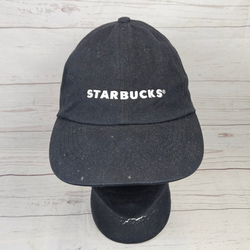 Starbucks Hat Baseball Cap Men's Adjustable Black Cotton Barista Uniform *Stains